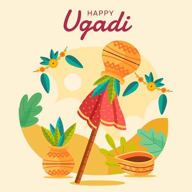 Ilustración plana para el festival ugadi