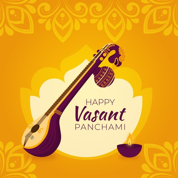 Ilustración plana del festival vasant panchami