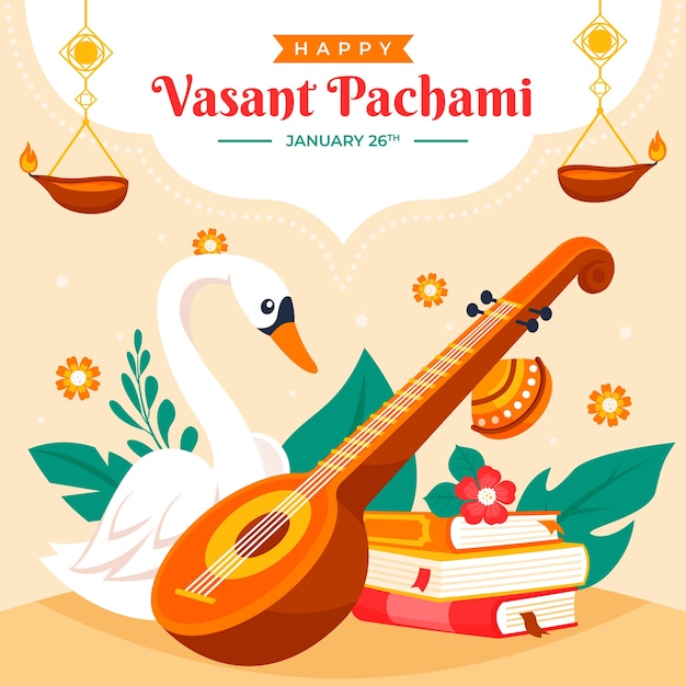 Ilustración plana para el festival vasant panchami