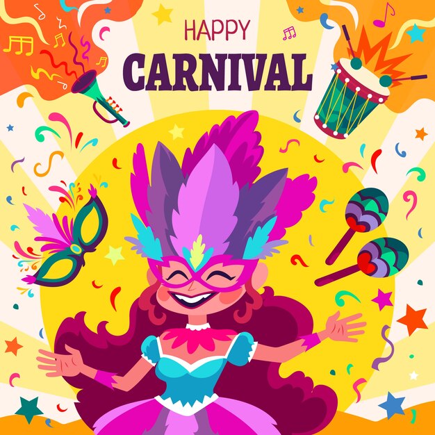 Ilustración plana para una fiesta de carnaval