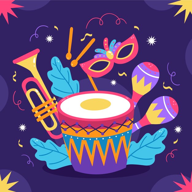 Ilustración plana para una fiesta de carnaval