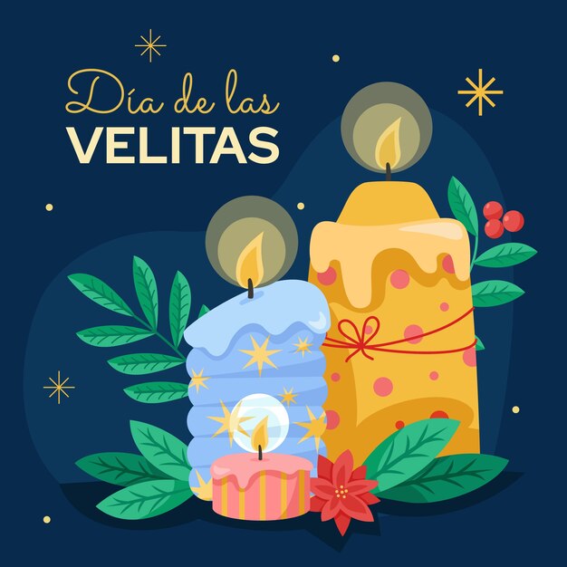 Ilustración plana para la fiesta del dia de las velitas.