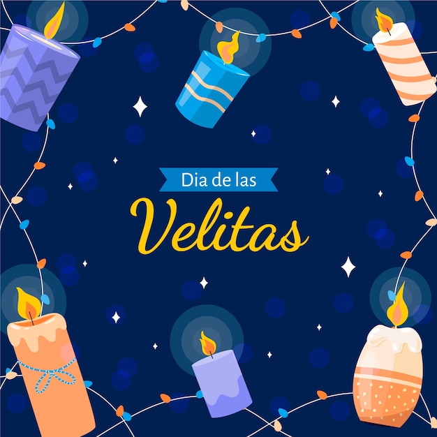 Ilustración plana para la fiesta del dia de las velitas.