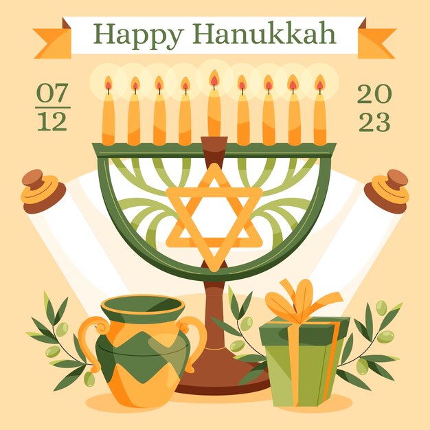 Ilustración plana para la fiesta judía de hanukkah