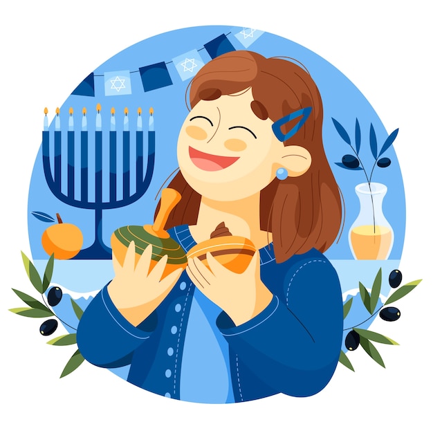Ilustración plana para la fiesta judía de hanukkah