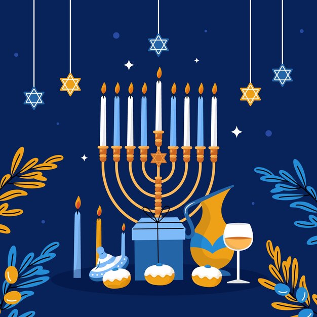 Ilustración plana para la fiesta judía de hanukkah