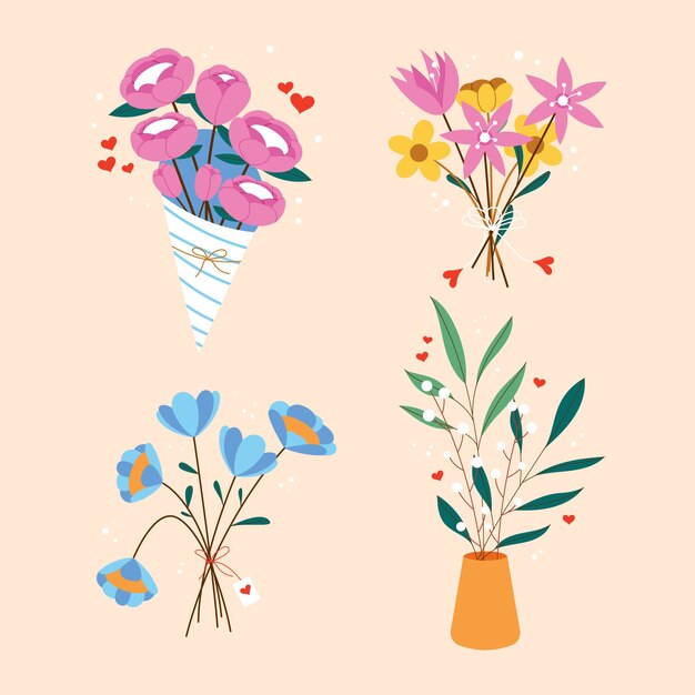 Ilustración plana de flores de san valentín