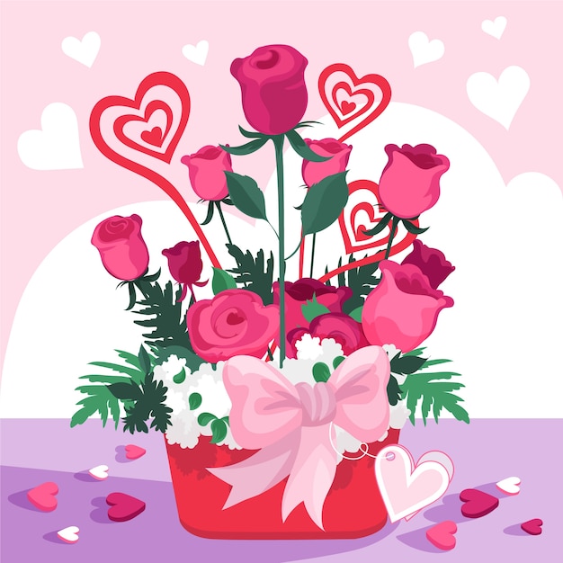 Ilustración plana de flores de san valentín