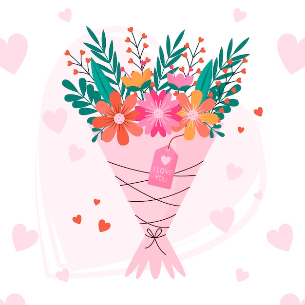 Ilustración plana de flores de san valentín