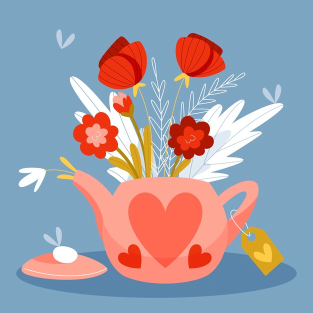 Ilustración plana de flores de san valentín