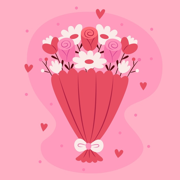 Ilustración plana de flores de san valentín