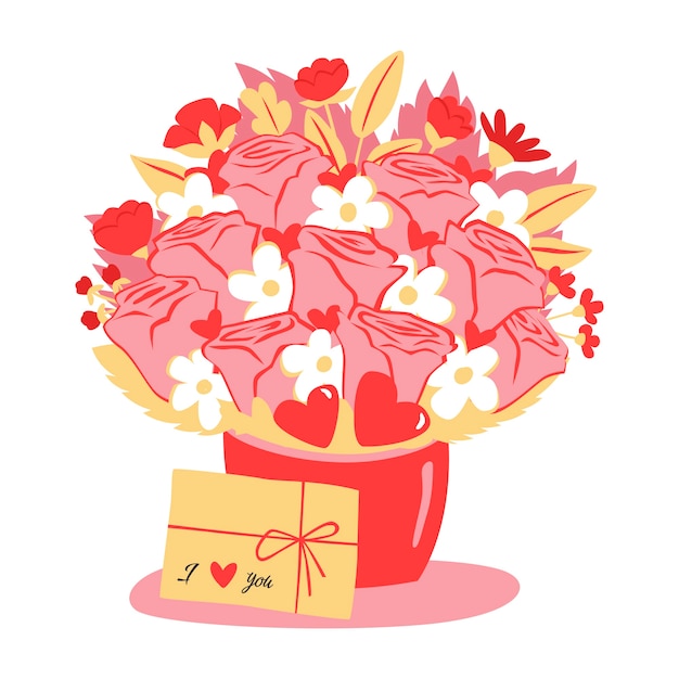 Vector gratuito ilustración plana de flores de san valentín