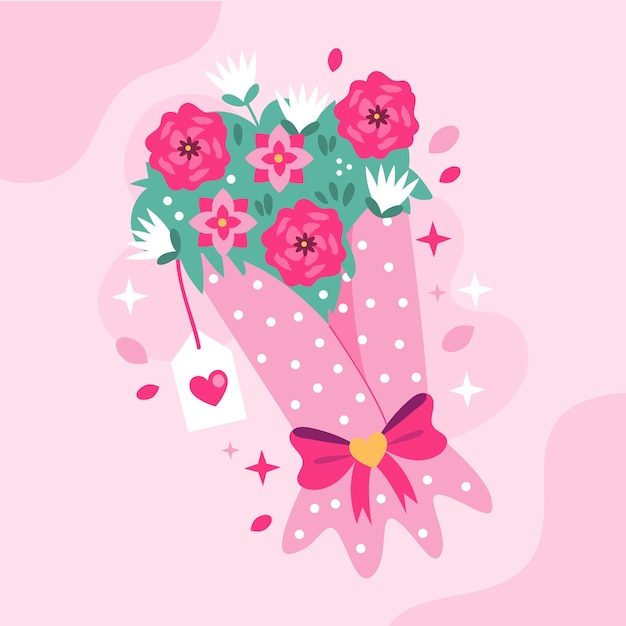 Ilustración plana de flores de san valentín