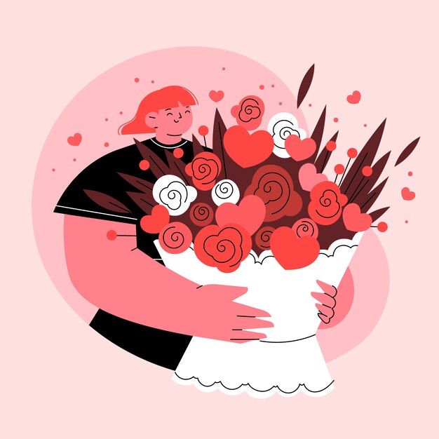 Ilustración plana de flores de san valentín