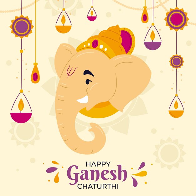 Ilustración plana de ganesh chaturthi con elefante