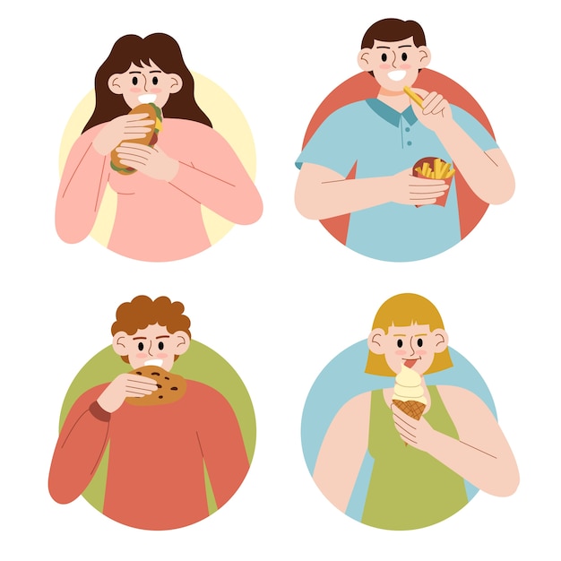 Vector gratuito ilustración plana de gente comiendo