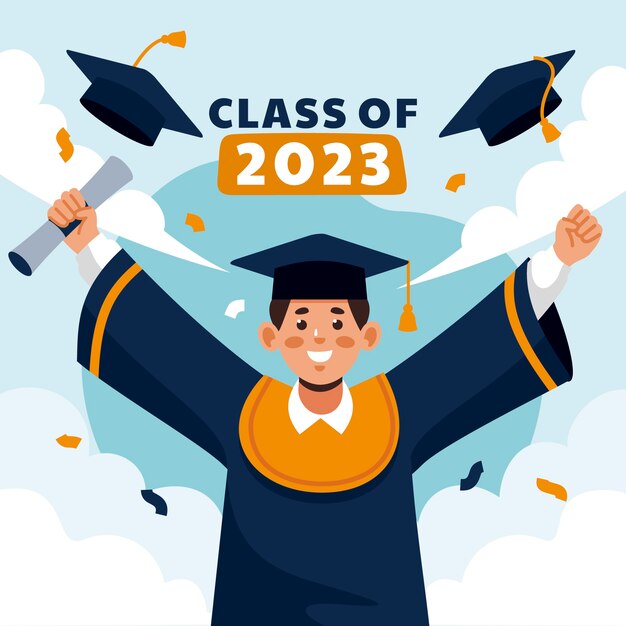 Ilustración plana para la graduación de la clase 2023