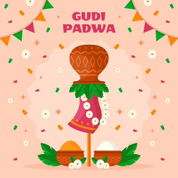 Ilustración plana de gudi padwa