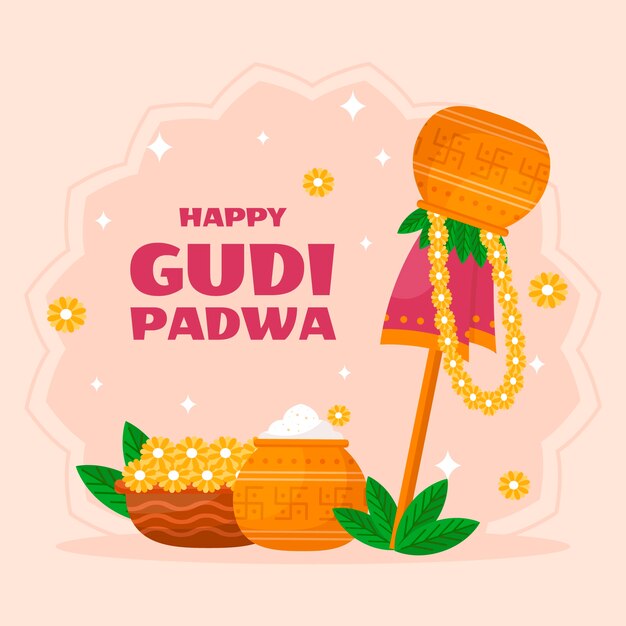 Ilustración plana de gudi padwa