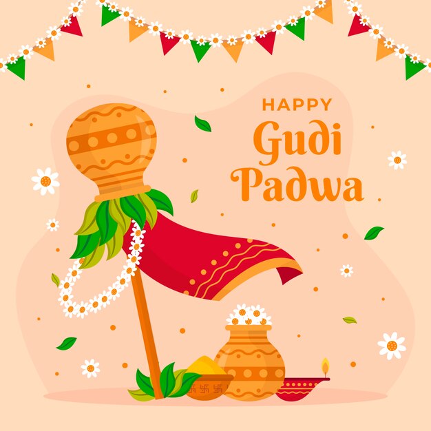 Ilustración plana de gudi padwa