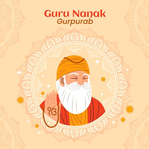 Ilustración plana de gurú nanak gurpurab