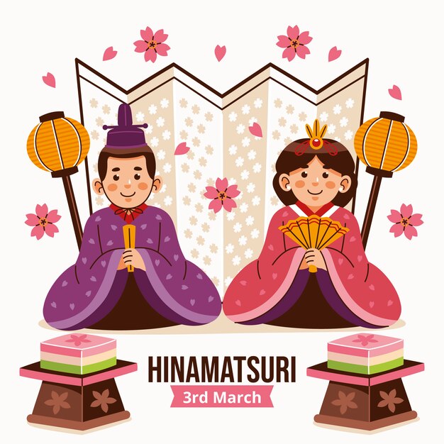 Ilustración plana hinamatsuri