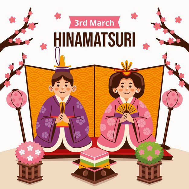 Ilustración plana hinamatsuri