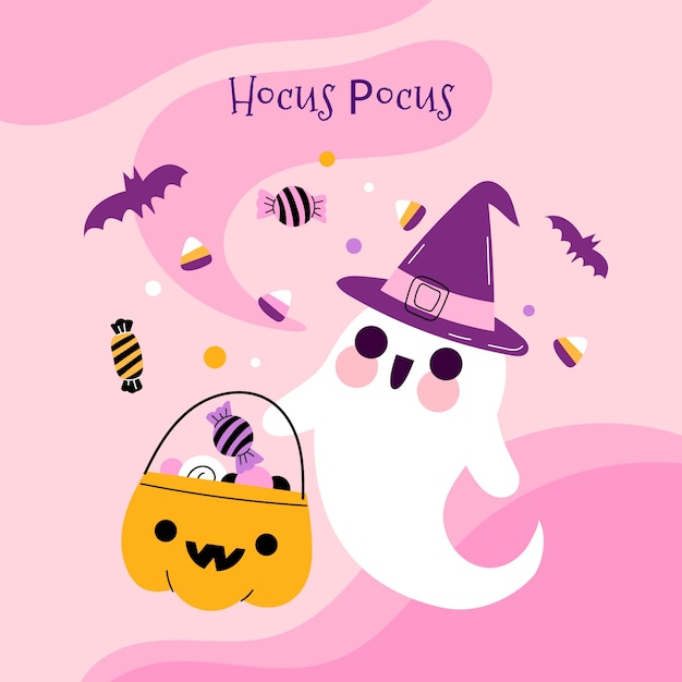 Ilustración plana de hocus pocus de halloween