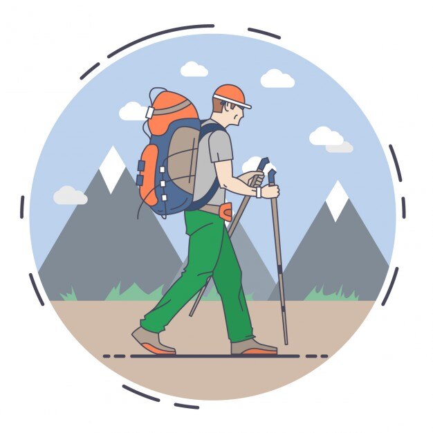 Ilustración plana de hombre excursionista
