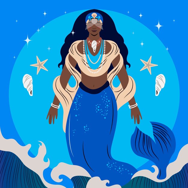 Ilustración plana de iemanja