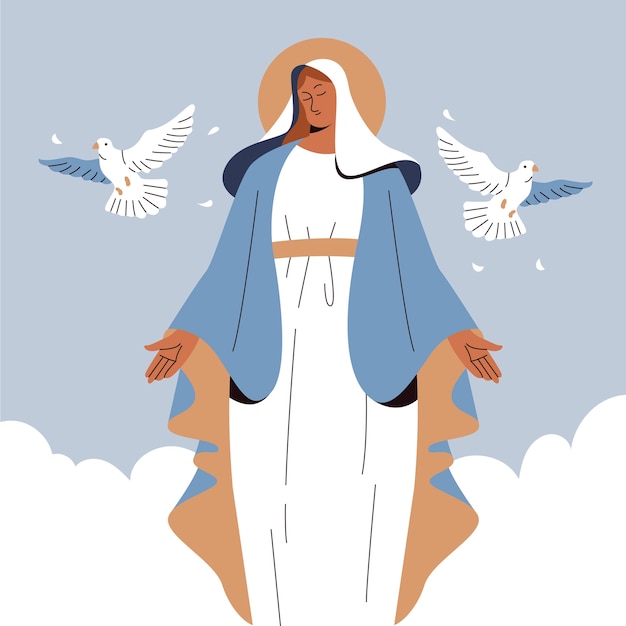 Ilustración plana de la inmaculada concepción