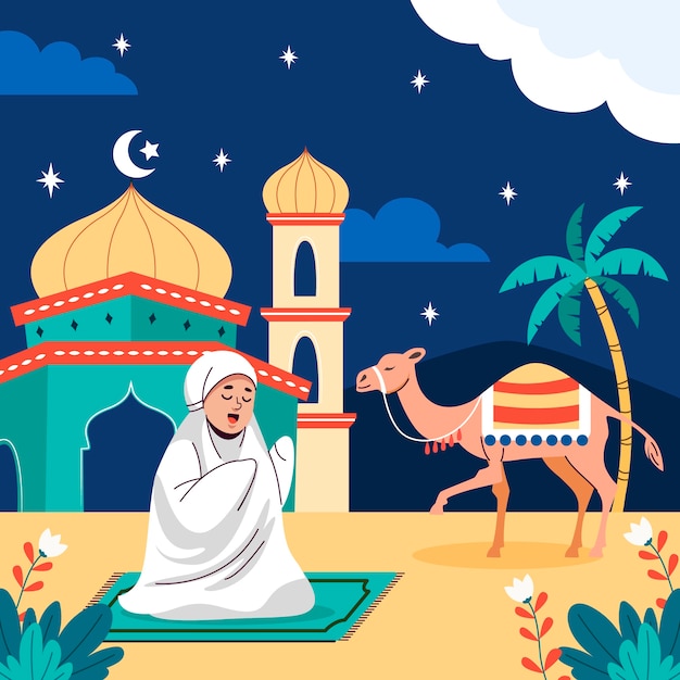 Ilustración plana para el isra miraj