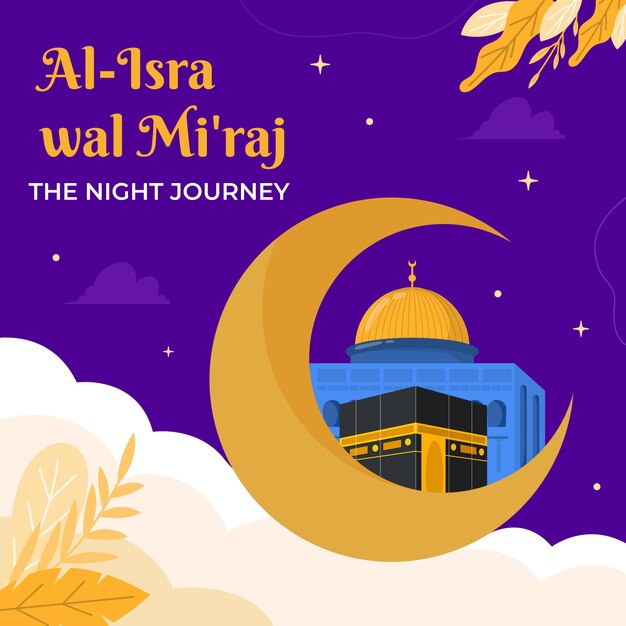 Ilustración plana para el isra miraj