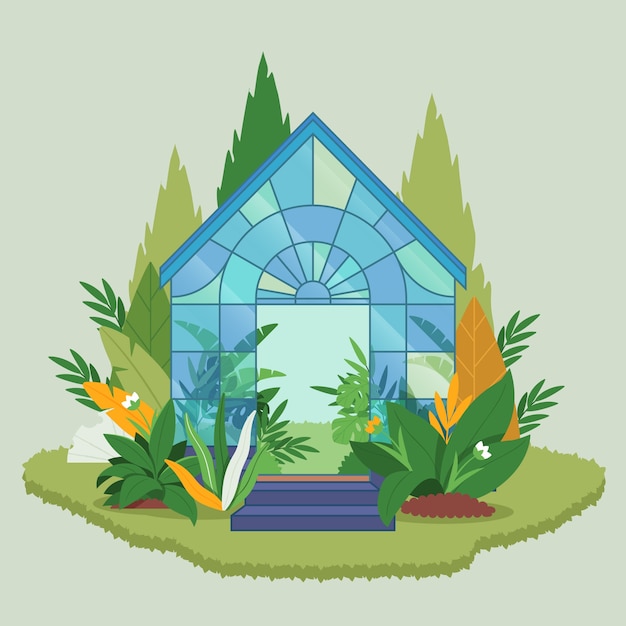 Ilustración plana del jardín botánico