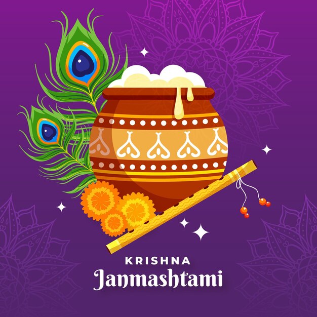 Ilustración plana de krishna janmashtami