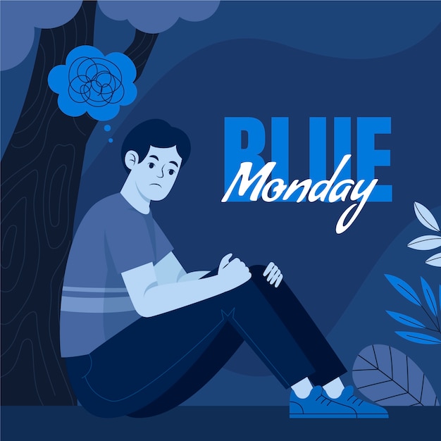 Ilustración plana para el lunes azul