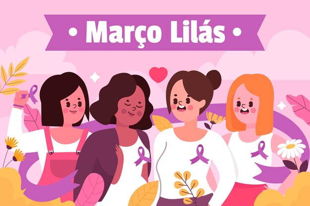 Ilustración plana marco lilas