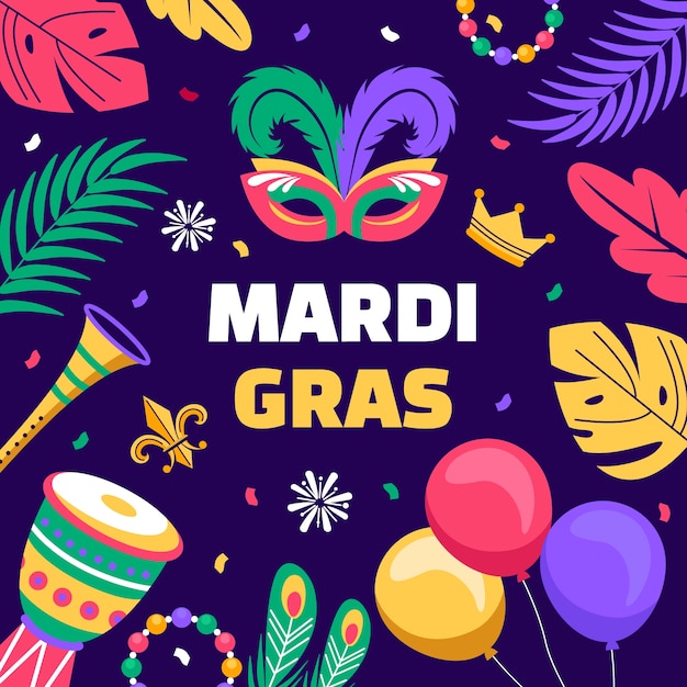 Ilustración plana del mardi gras