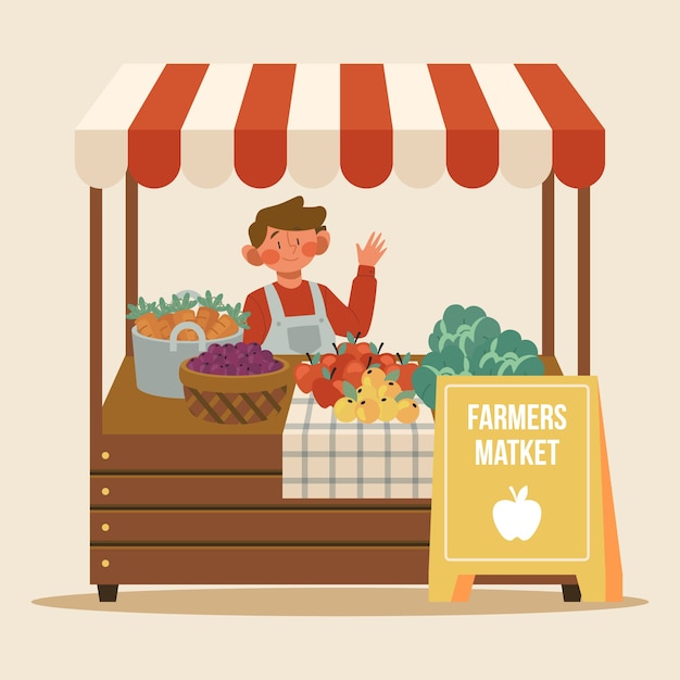 Ilustración plana del mercado de agricultores