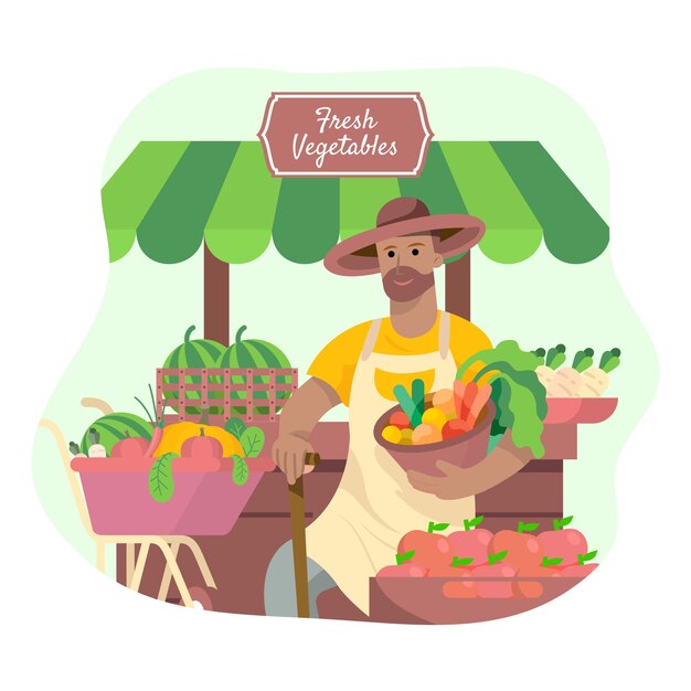 Ilustración plana del mercado de agricultores