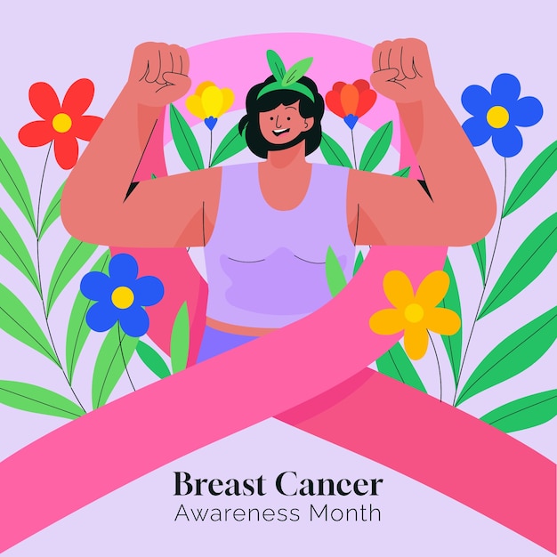 Ilustración plana para el mes de concienciación sobre el cáncer de mama