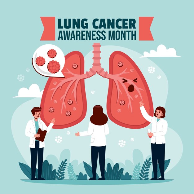 Ilustración plana para el mes de concientización sobre el cáncer de pulmón.