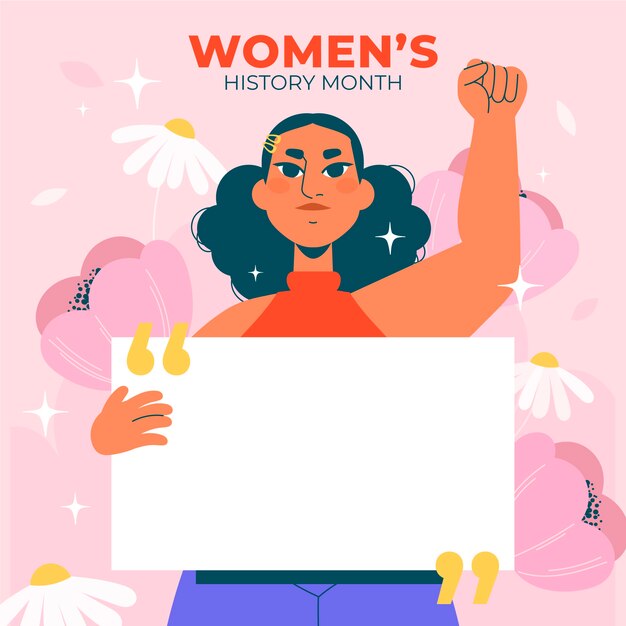 Ilustración plana del mes de la historia de la mujer