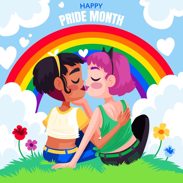Ilustración plana del mes del orgullo lgbt
