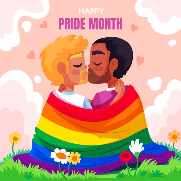 Ilustración plana del mes del orgullo lgbt