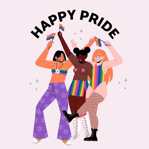 Ilustración plana del mes del orgullo lgbt
