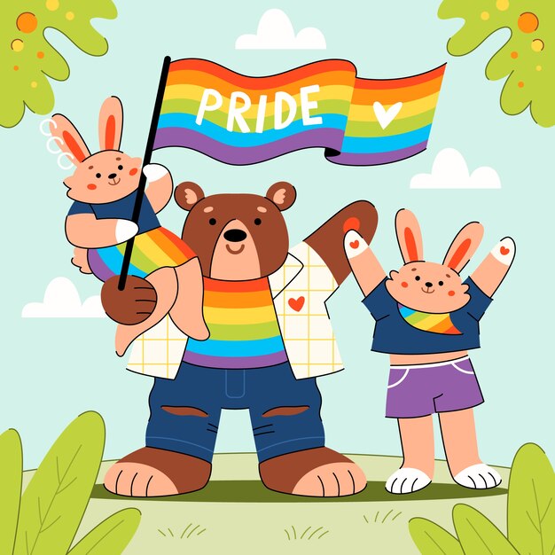 Ilustración plana del mes del orgullo lgbt