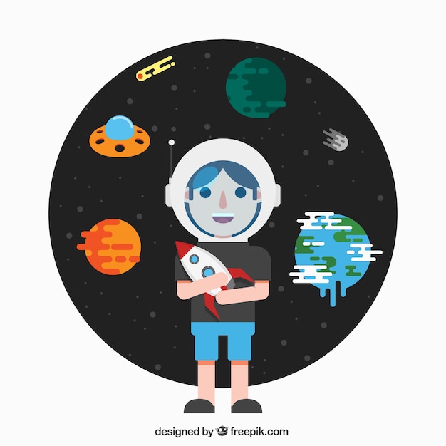 Vector gratuito ilustración plana de niño espacial