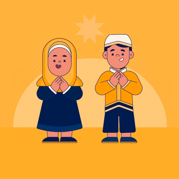 Ilustración plana de niños de ramadán