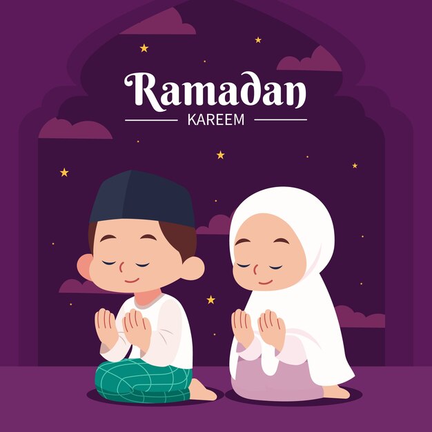 Ilustración plana de niños de ramadán